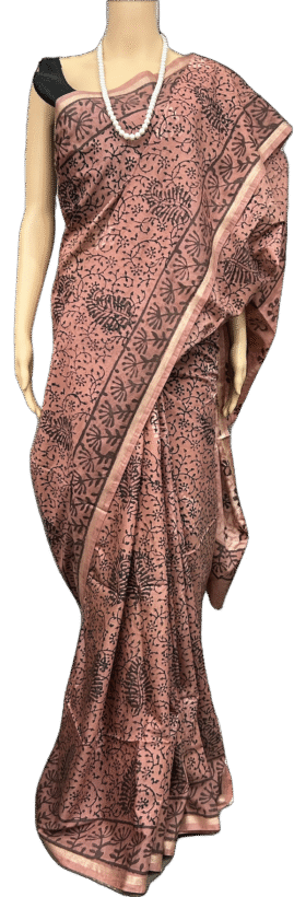 ART SILK LINEN BLOCK PRINT SAREE