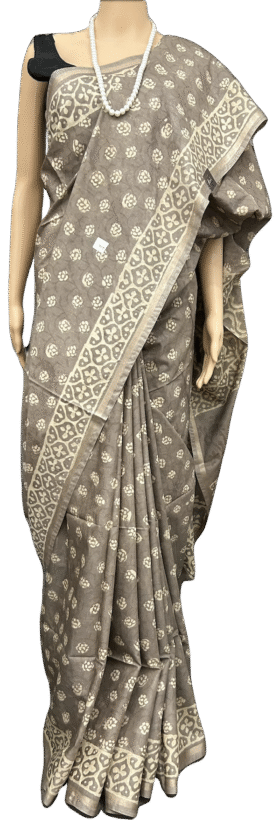ART SILK LINEN BLOCK PRINT SAREE