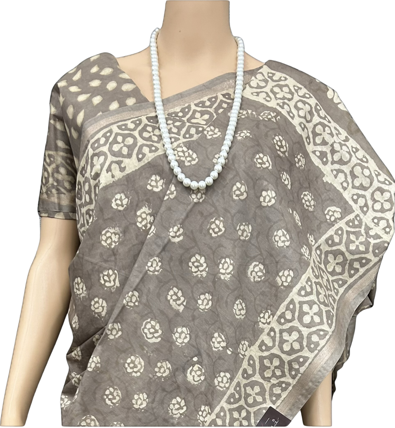 ART SILK LINEN BLOCK PRINT SAREE - Image 3