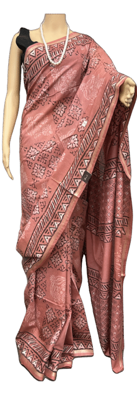 ART SILK LINEN BLOCK PRINT SAREE