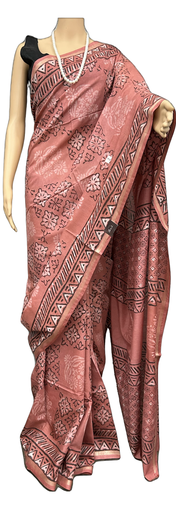 ART SILK LINEN BLOCK PRINT SAREE