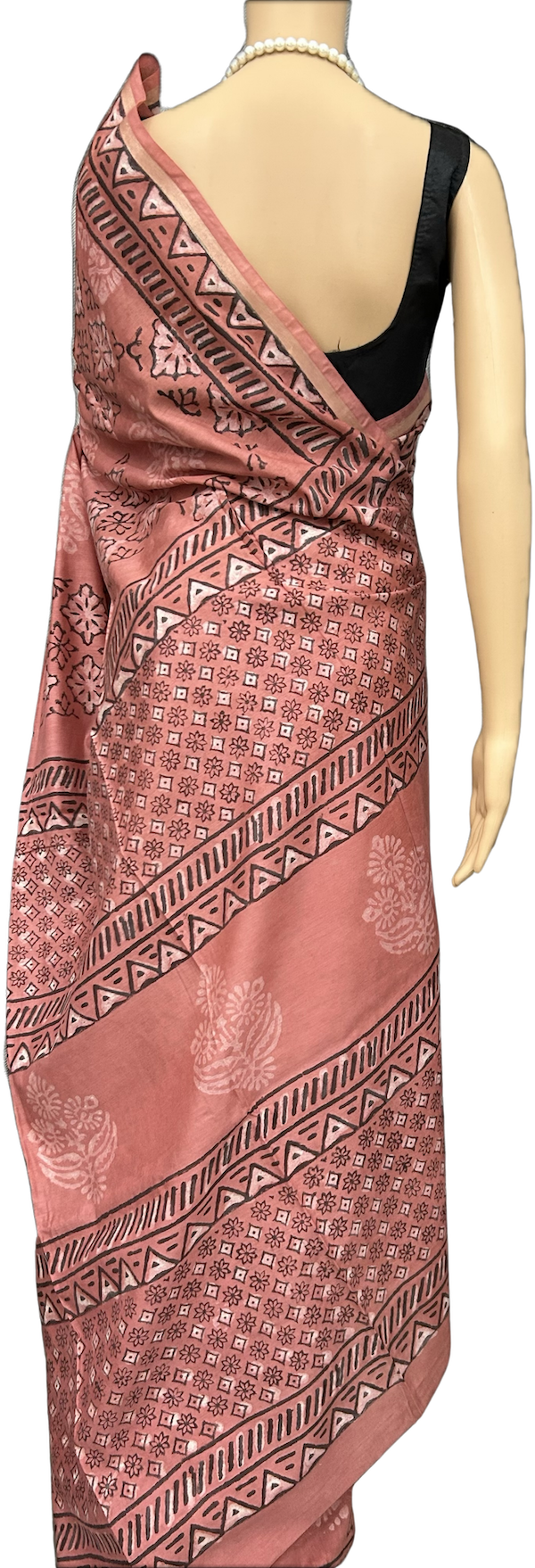 ART SILK LINEN BLOCK PRINT SAREE - Image 2