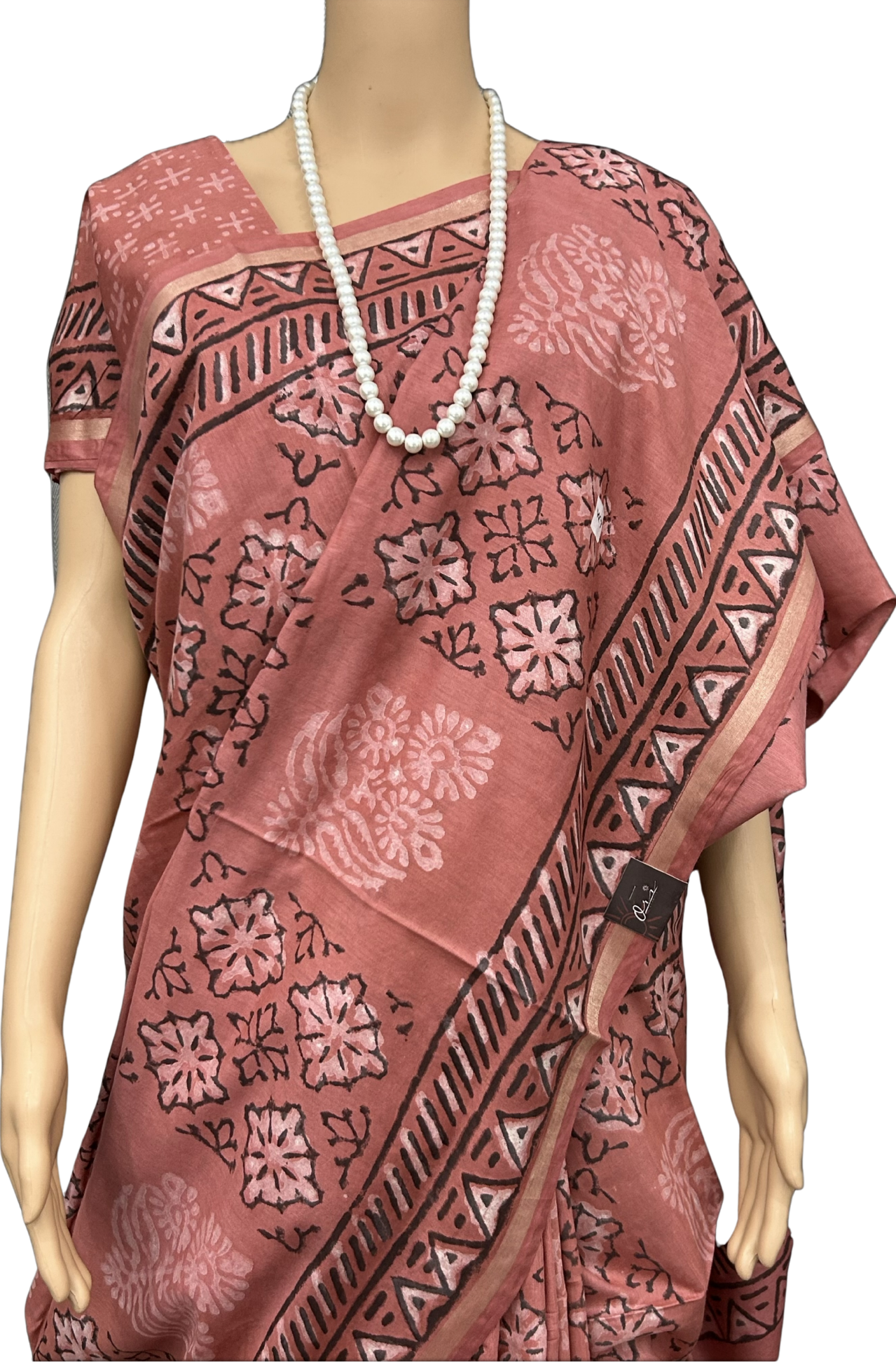 ART SILK LINEN BLOCK PRINT SAREE - Image 3