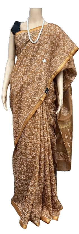 ART SILK LINEN BLOCK PRINT SAREE