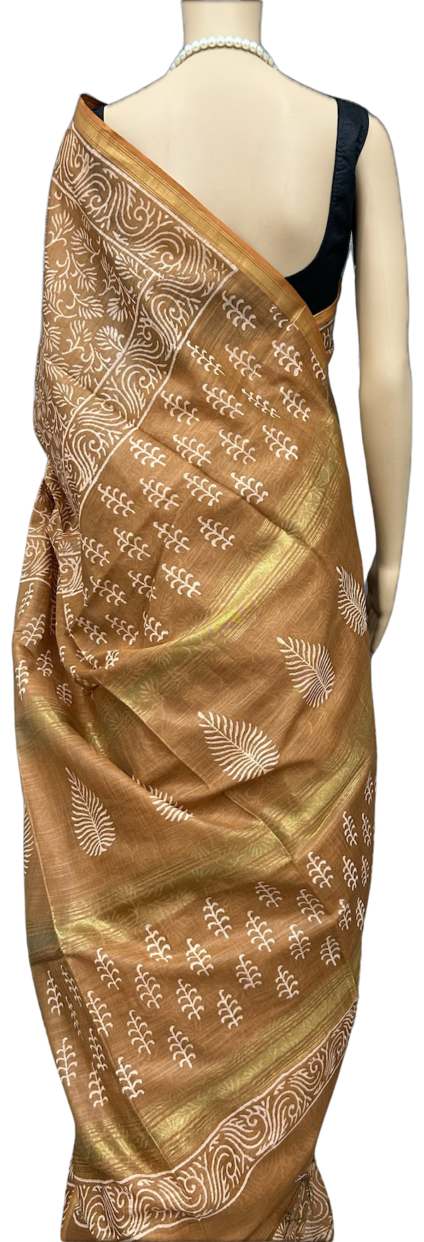 ART SILK LINEN BLOCK PRINT SAREE - Image 2