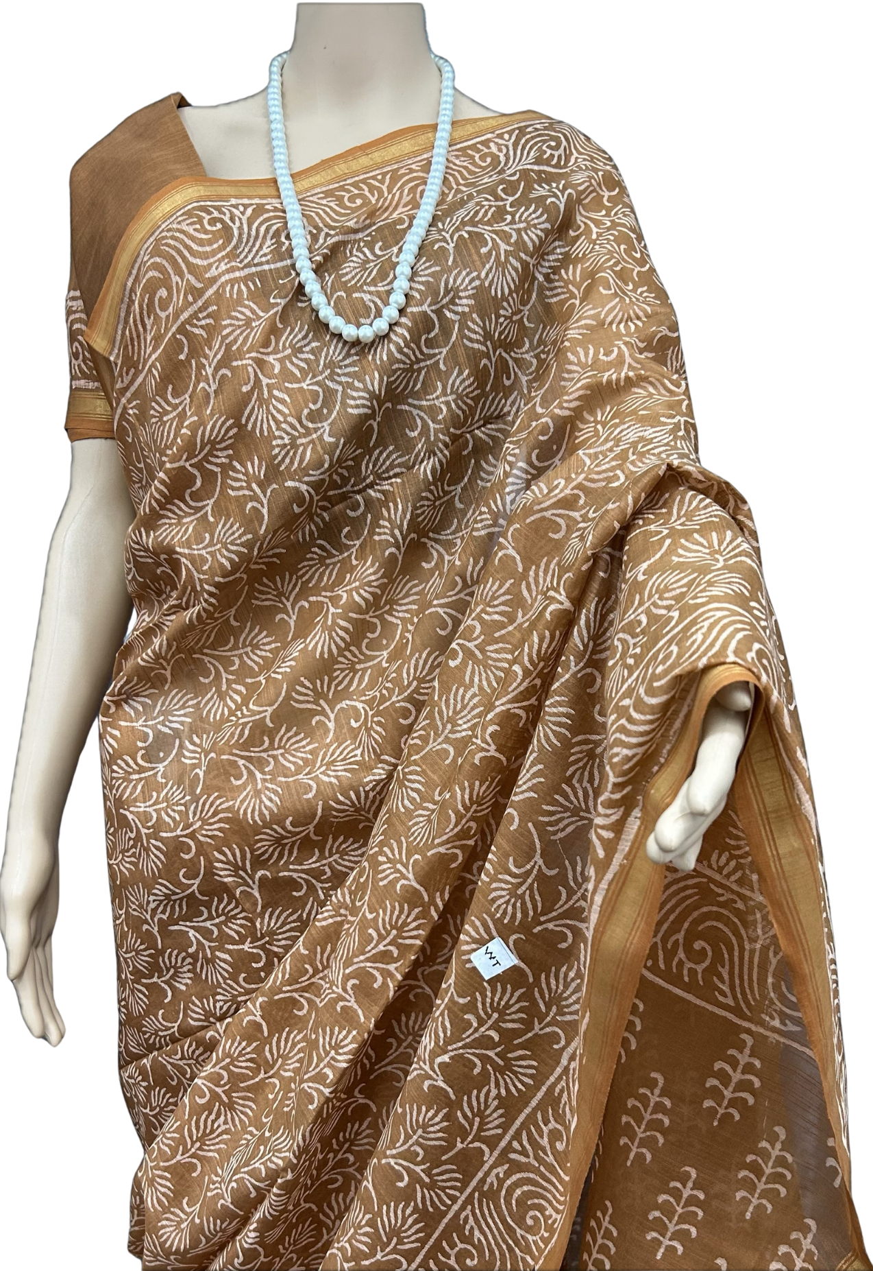 ART SILK LINEN BLOCK PRINT SAREE - Image 3
