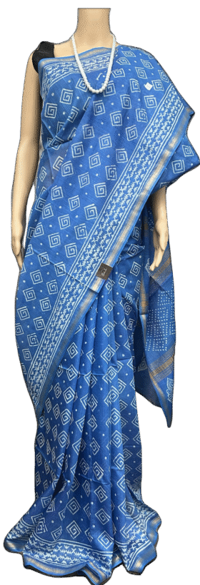 ART SILK LINEN BLOCK PRINT SAREE