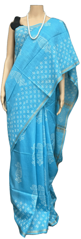 ART SILK LINEN BLOCK PRINT SAREE