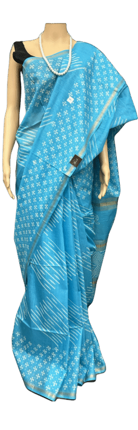 ART SILK LINEN BLOCK PRINT SAREE