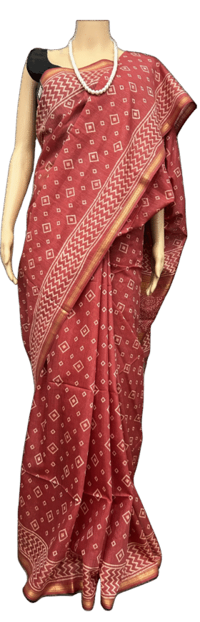 ART SILK LINEN BLOCK PRINT SAREE