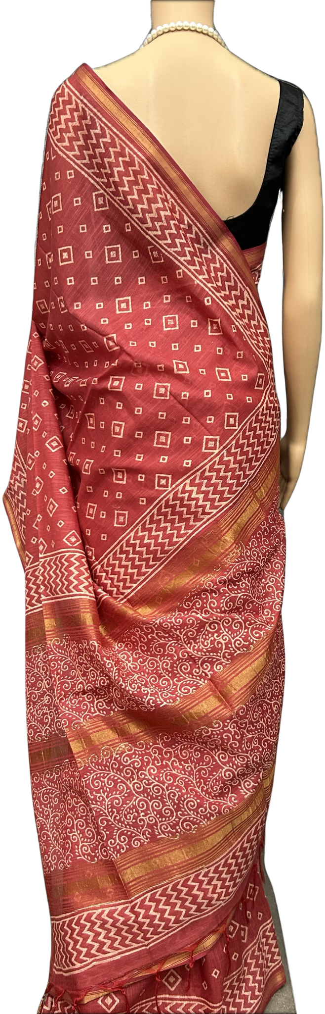 ART SILK LINEN BLOCK PRINT SAREE - Image 2