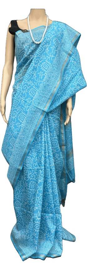 ART SILK LINEN BLOCK PRINT SAREE