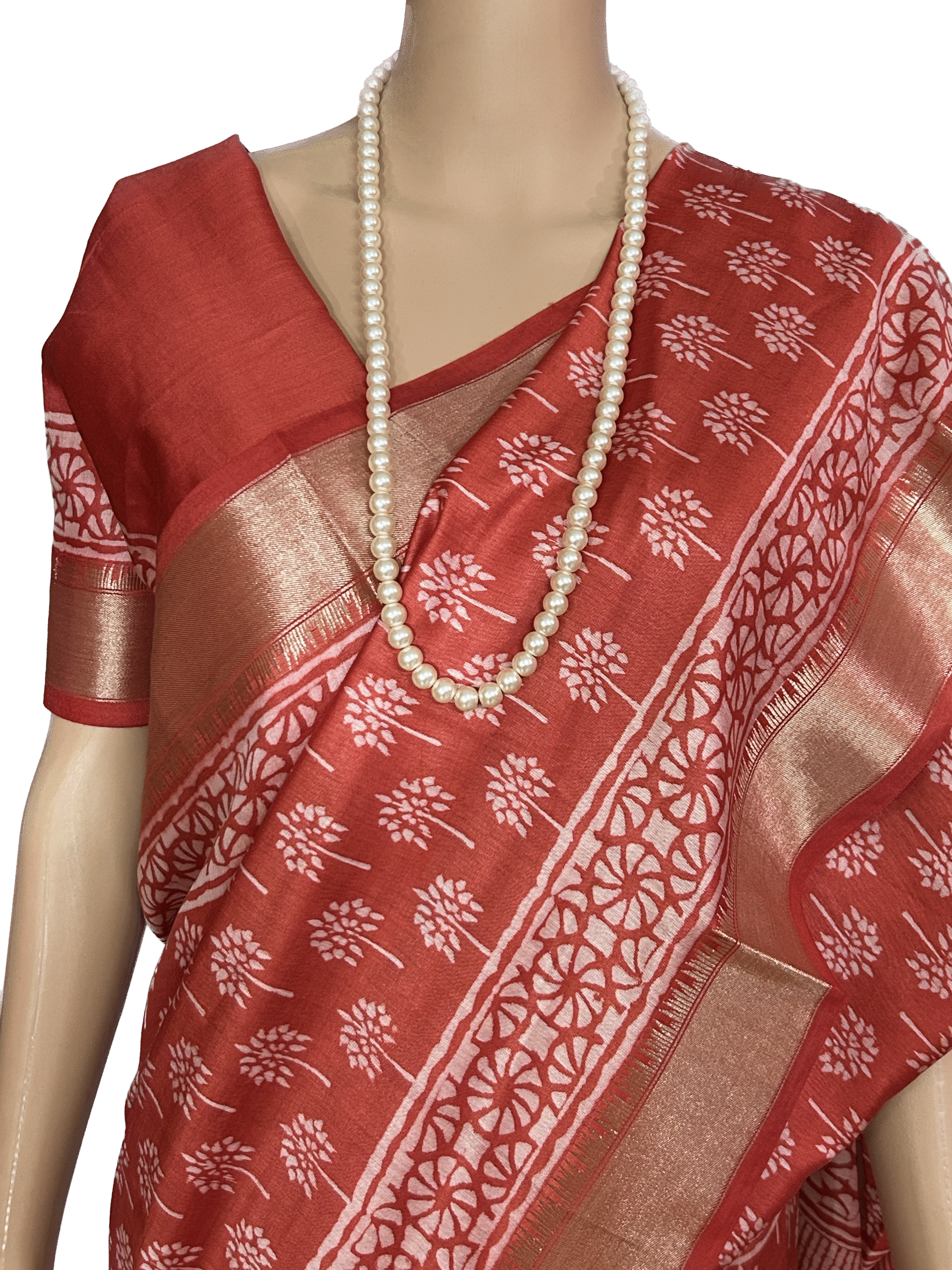 SEMI SILK SAREE -HAND BLOCK PRINT - Image 2
