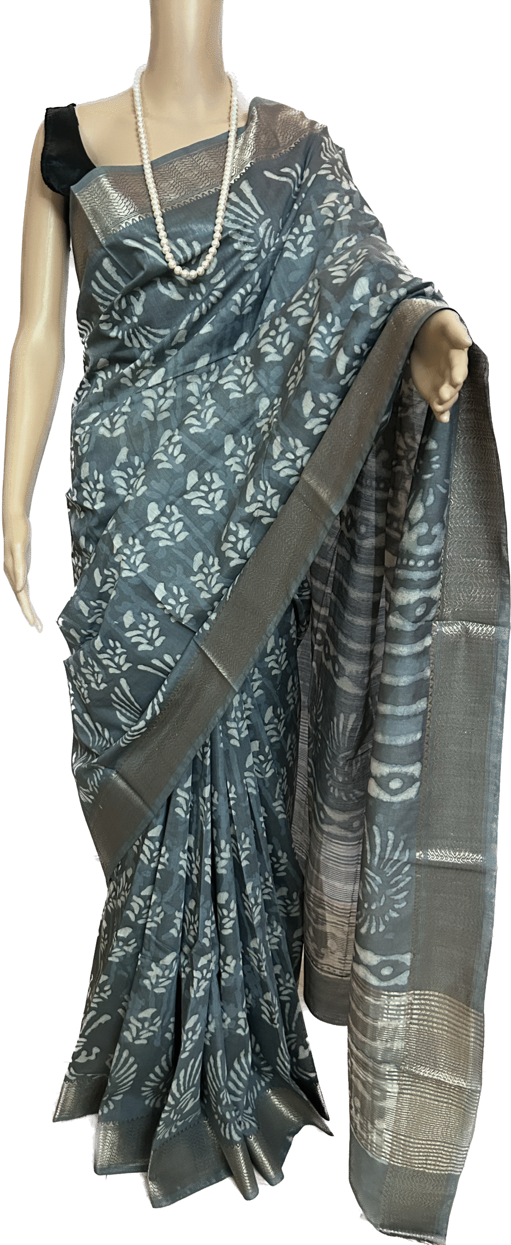 SEMI SILK SAREE - HAND BLOCK PRINT - Image 3