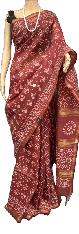 ART SILK LINEN BLOCK PRINT SAREE